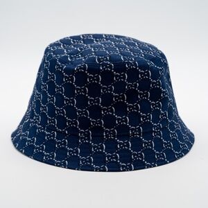 Size S Gucci Blue White GG Cotton Bucket Hat